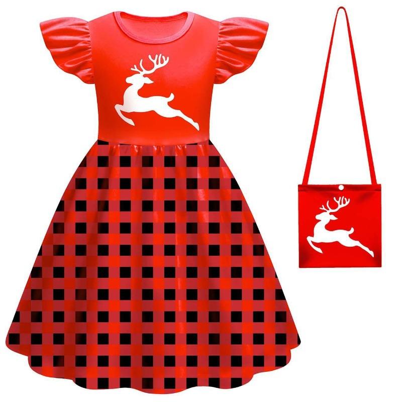 Christmas New Children'S Flying Sleeve Dress 3D Digital Printing Christmas Day Performance Dress
