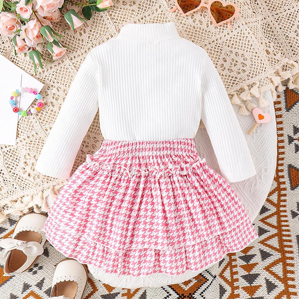 Kinder Kleinkind Mädchen Herbst Outfit Langarm Rollkragen Tops + Muster Rüschen A-Linie Rock Frühling Kleidung