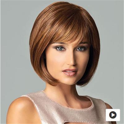 Blond Brown Short Bob Wig With Bangs Women Synthetic Natural Straight Wigs Daily Use Party Cosplay Hair Heat Resistant Wig