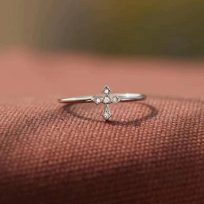 Dainty Shining Cross Ring Lady Daily Wearable Jewelry with Bright Zirconia Versatile Stylish Finger Accessories for Women