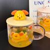 Cute Cartoon Animal High Borosilicate Glass Cup with Lid High Appearance Level  Qixi Festival Couple Water Cup Mug  Heat Resistant