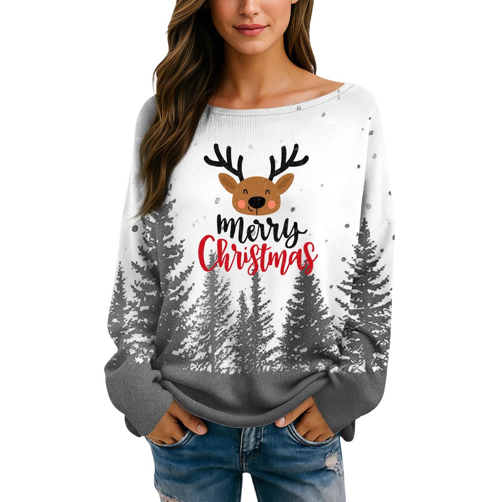 Damen Herbstpullover Langarm Druck Tops Pullover Locker Schick Lässig Basic Kleidung