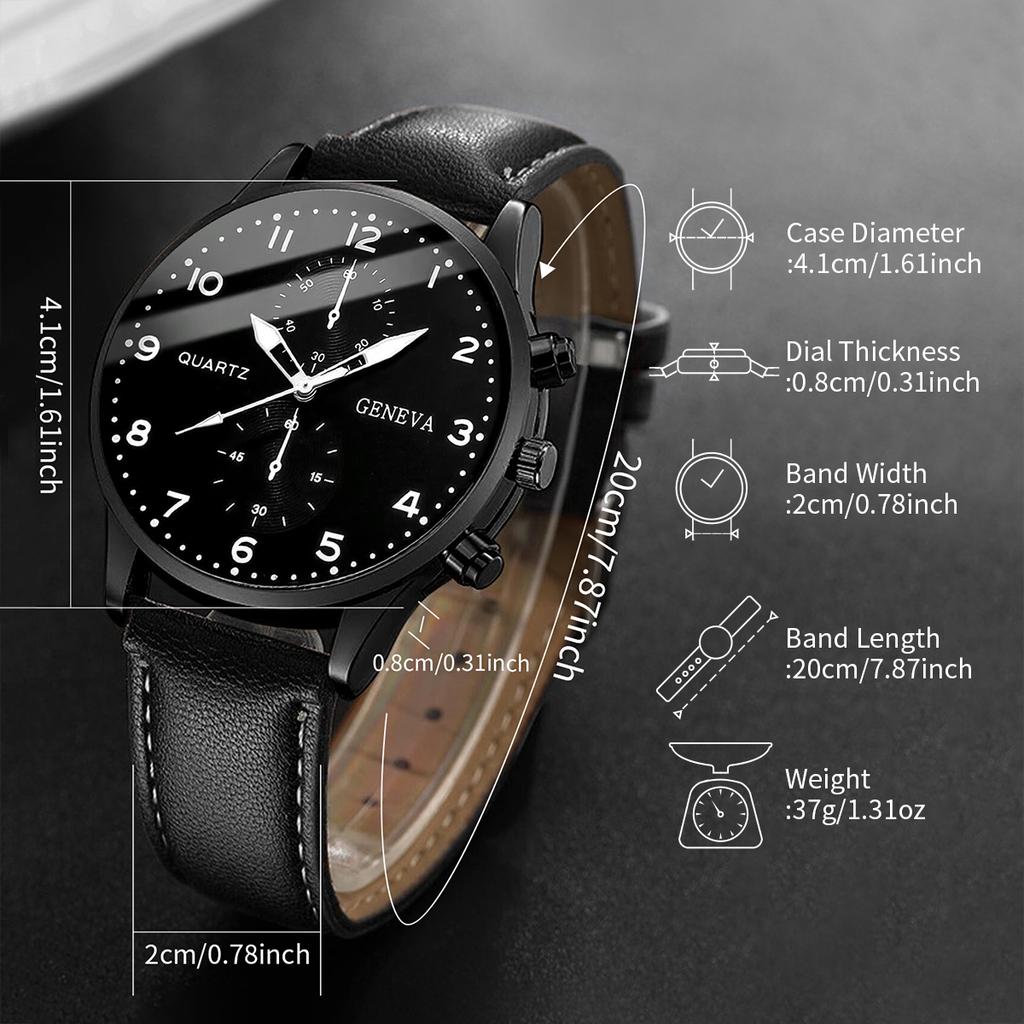 2 pezzi/set Orologio al Quarzo da Uomo alla Moda con Cinturino in Pelle & Semplice Braccialetto di Perline