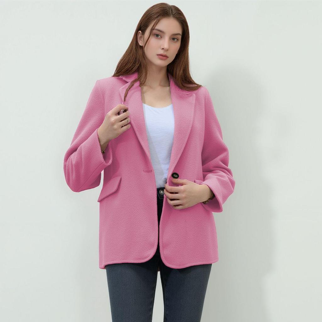Autumn/Winter Women's Casual Wool Blend Lapel Button Pocket Suit Coat