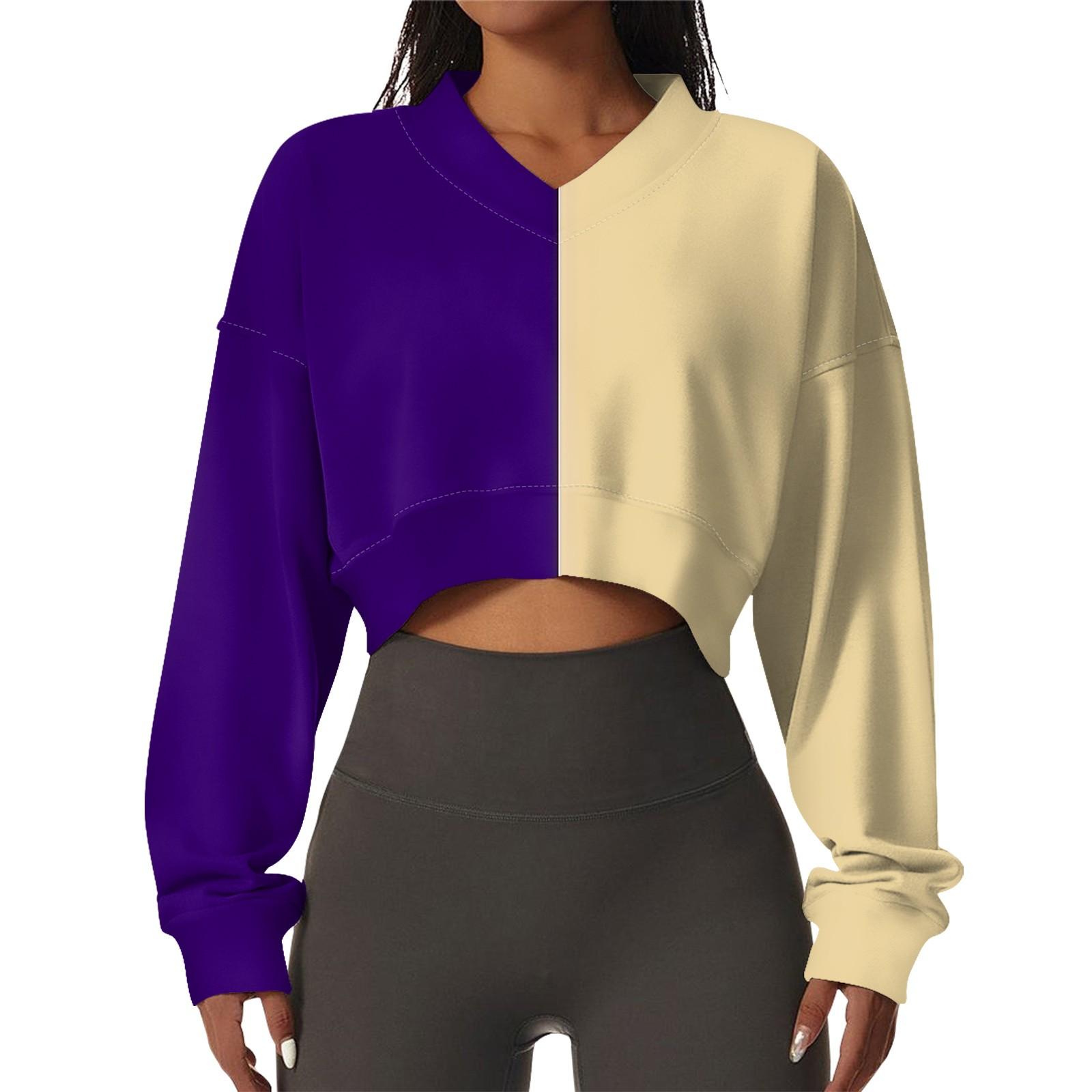 

Женская повседневная модная сексуальная удобная спортивная толстовка с V-образным вырезом и длинным рукавом в полоску с графическим принтом XL фиолетовый