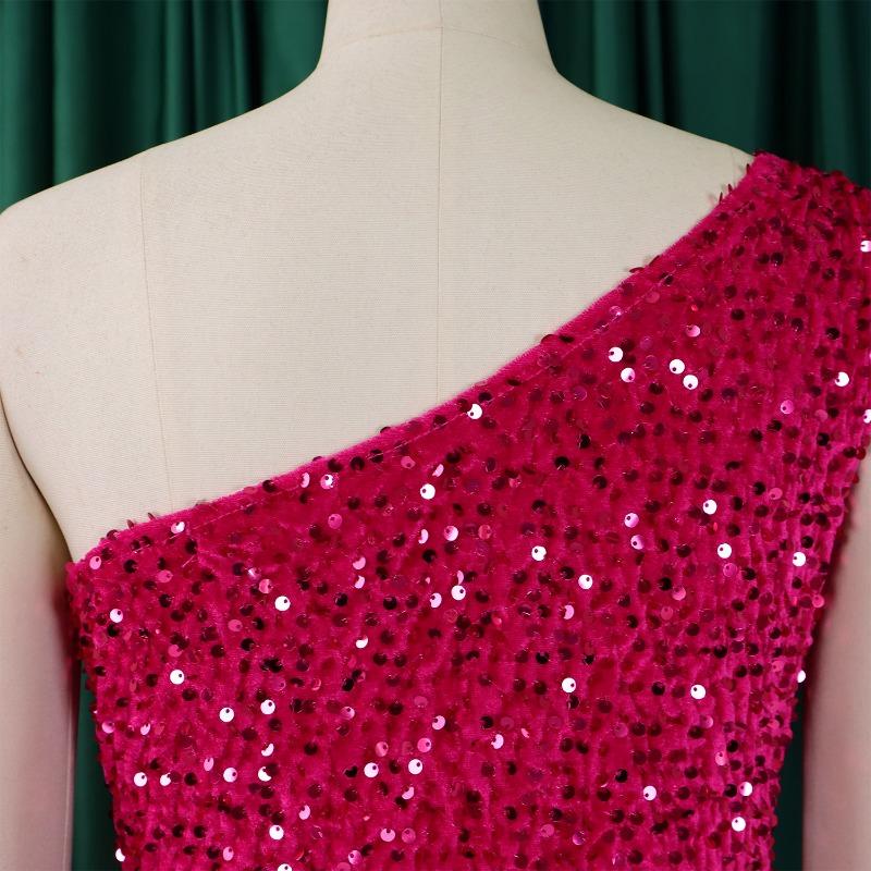 Damen Mode Ein Schulter Pailletten Schlitz Lang Sexy Formelles Partykleid
