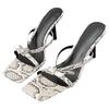 Snake Pattern One-word Buckle with High Heels Women's Summer 2025 Summer New Black Square Head Stiletto Sandals Women's Slippers