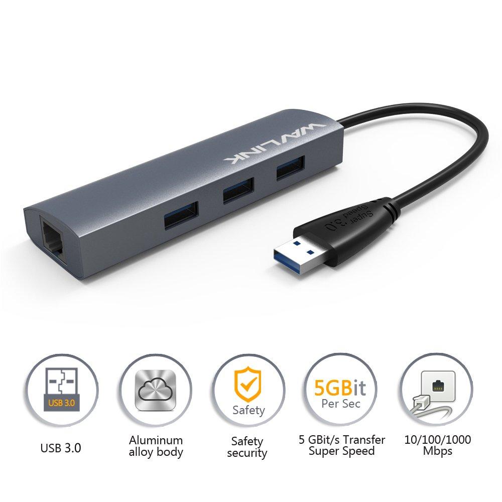 WAVLINK USB Ethernet Prędkość Transferu Danych Aluminiowy Kompaktowy Kompatybilny z Galaxy Tab Matebook Hub/USB3.04 Porty/Port Gigabitowy/Wysoki MacBook/MacBook