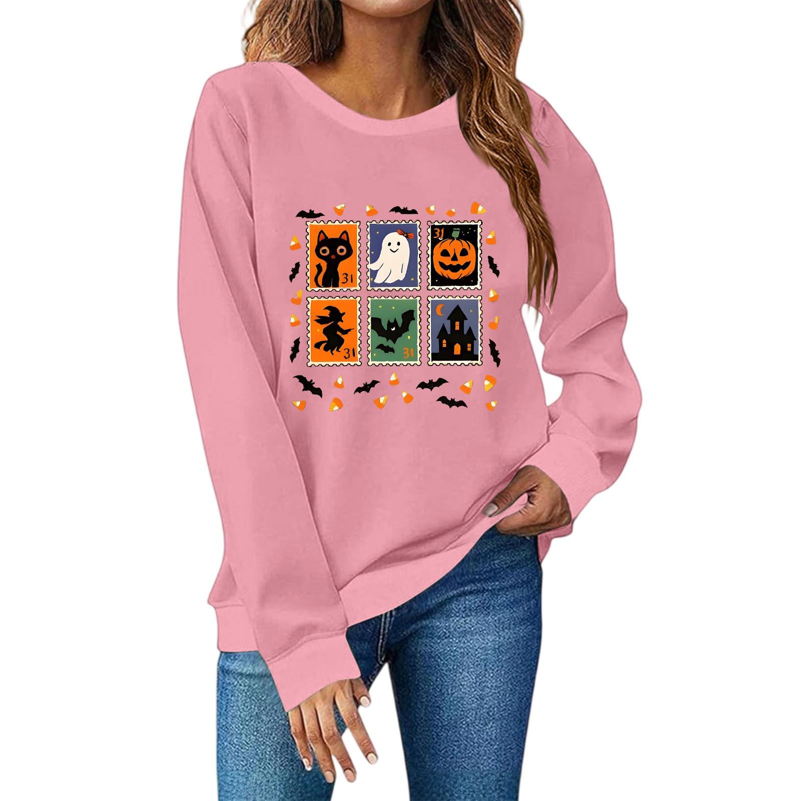 

Женская мода повседневный принт повседневный длинный рукав круглый вырез толстовка топ XL розовый