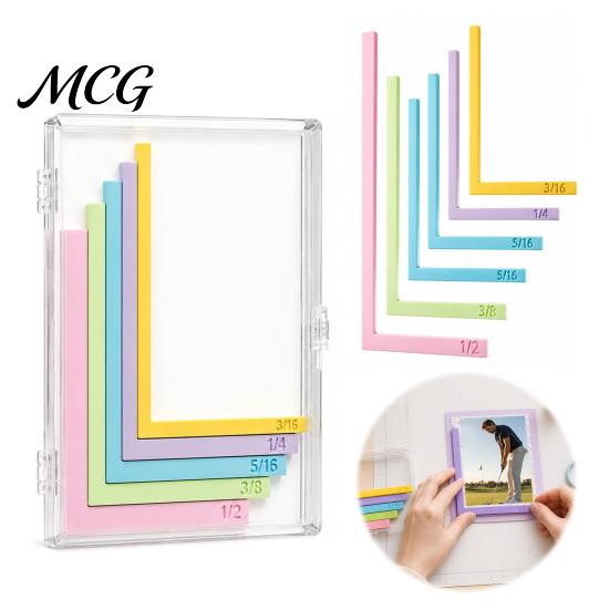 Framing Spacer Ruler Set Paper Crafting Alignment Guides with Storage Case, 5 Pcs Color-Coded L-Shaped Engraved Size Markings Spacers Tabs for