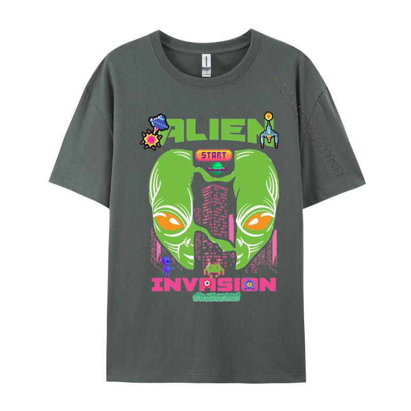 Brand Men T Shirt Printed Customized Top Tshirts Alien invasion retro T Shirts Round Collar Free Shipping
