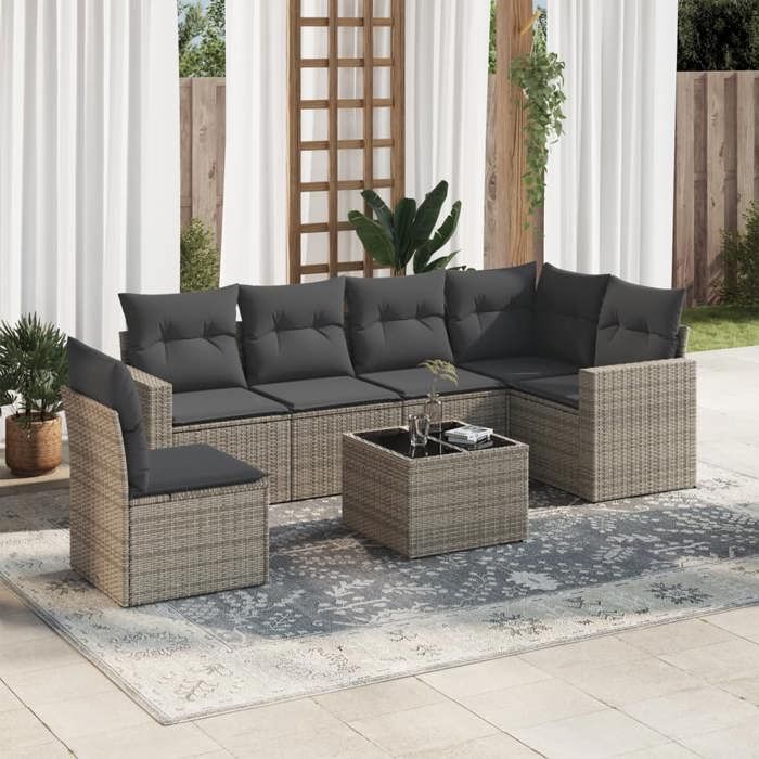VidaXL Garden Lounge Set with Cushions 7 Pcs, Sofas with Adjustable Feet, Outdoor Furniture Set Patio Terrace, 3251377
