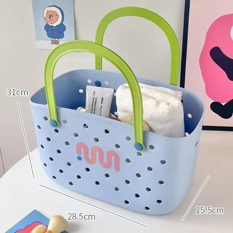 Two-Tone Portable Shower Basket Drainable Design Plastic Storage Organizer for Bathroom Home Dorm Use Multifunctional Bath Caddy синий
