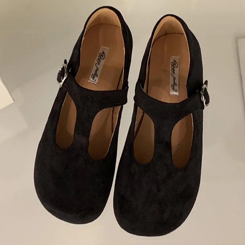 

Осенние женские туфли на плоской подошве, модные, с круглым носком, элегантные туфли Мэри Джейн, мягкие, с плоским каблуком, балетки для улицы, новые туфли 35 чёрный