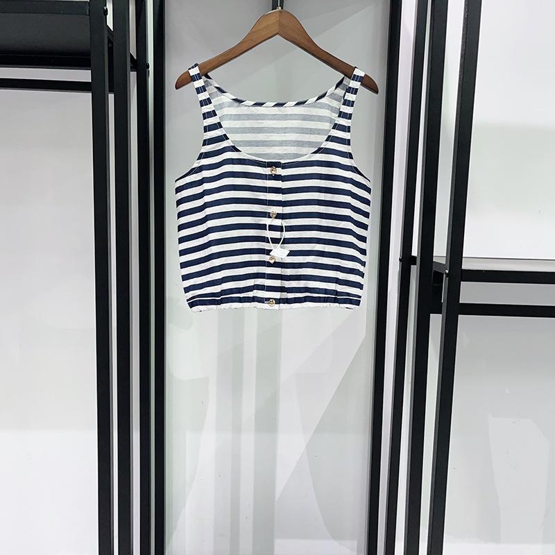 

French Niche 2026 S/S Wide Stripe Lapel Shirt, Round Neck Vest & Long Skirt YS045 Medium