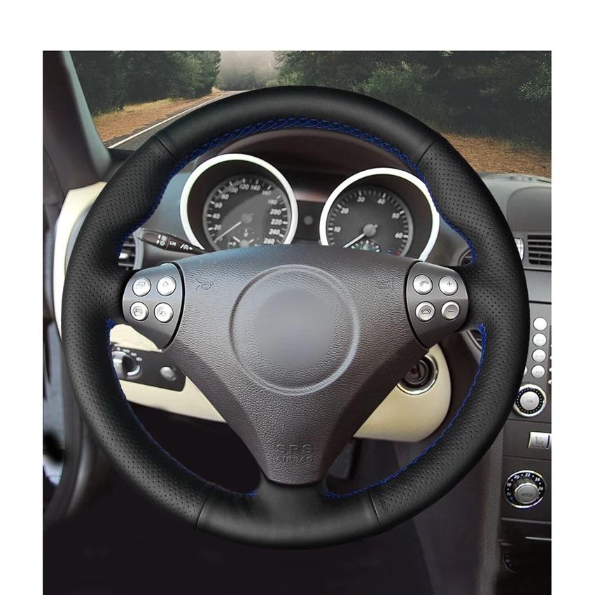 Black PU Faux Leather Car Steering Wheel Cover for Mercedes Benz SLK-Class W170 W171 SLK 200 280 350 2004-2008 C230 Kompressor