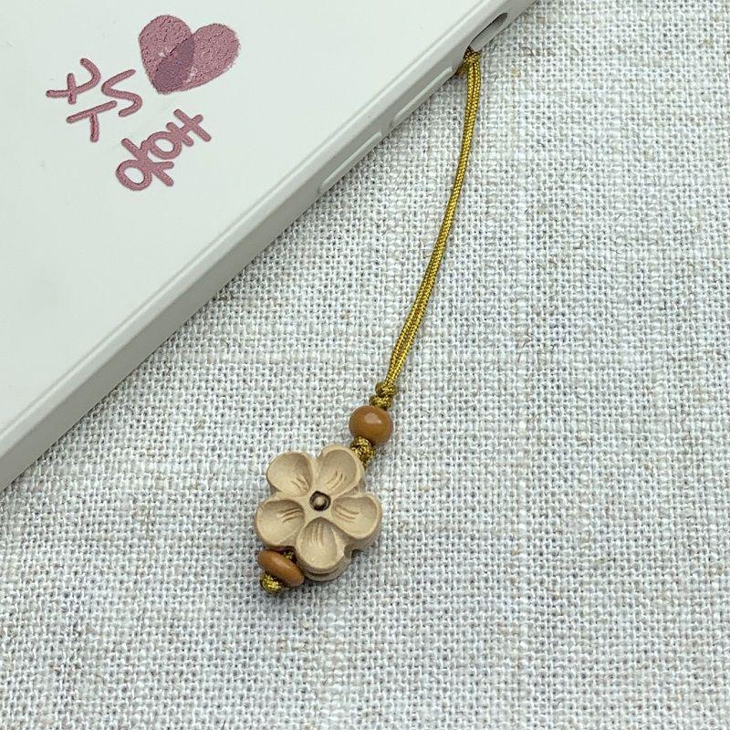 Peach Wood Lotus Plum Blossom Charm Keychain: Ancient-Style Pendant for Men & Women with Silk Flowers