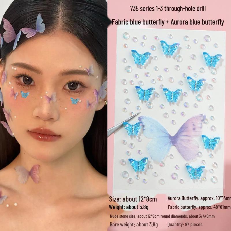 3D Butterfly & Star Face Sticker Set with Rhinestones & Pearls for Kids