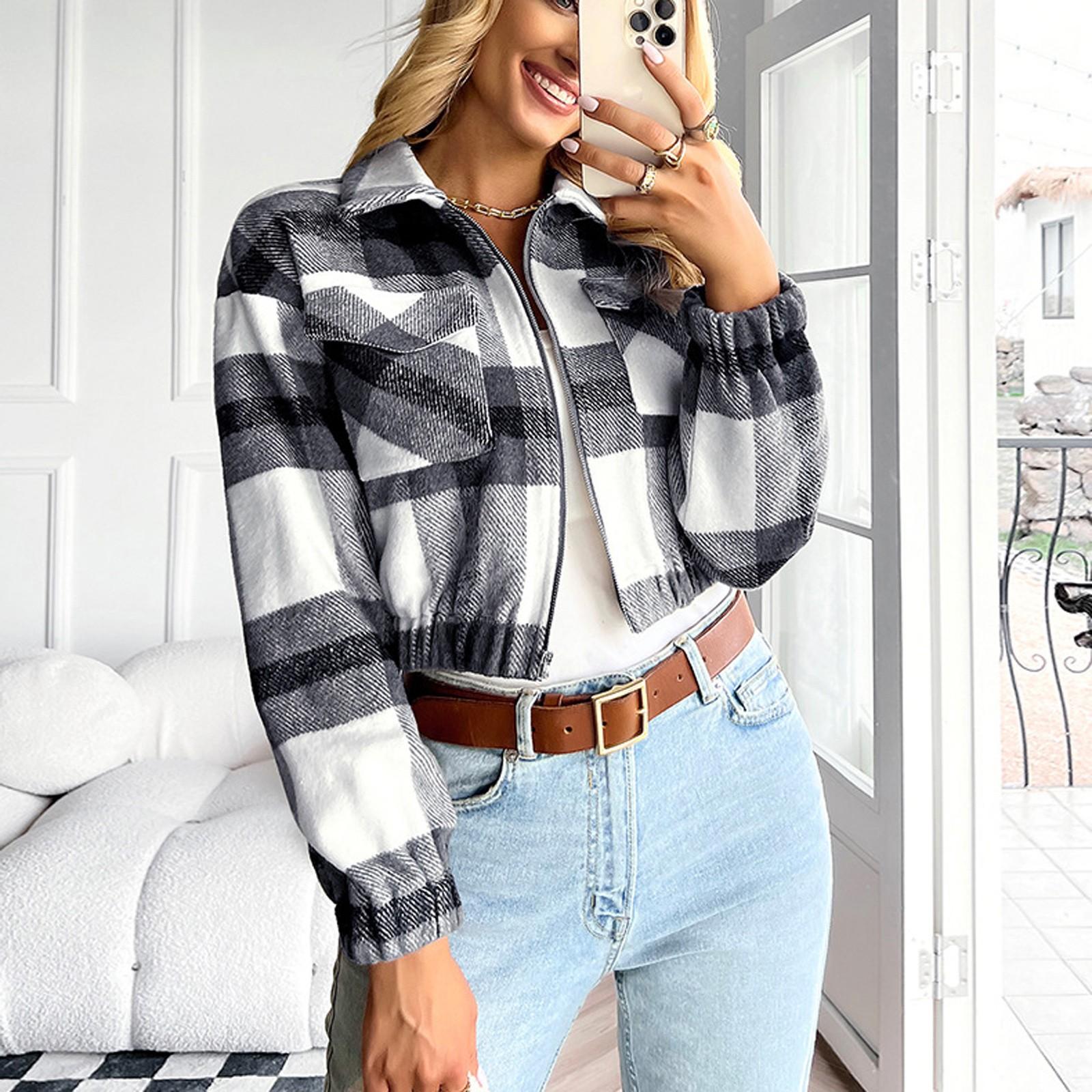 

Женская рубашка с длинным рукавом, клетчатая повседневная твидовая рубашка на пуговицах, топы бойфренда, куртка с рубашкой с карманом L чёрный