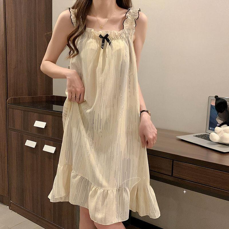 Summer Ladies Nightgown Halter Nightgown Women Summer Vest Nightgown with Bra Pads Worn Outside Home Wear