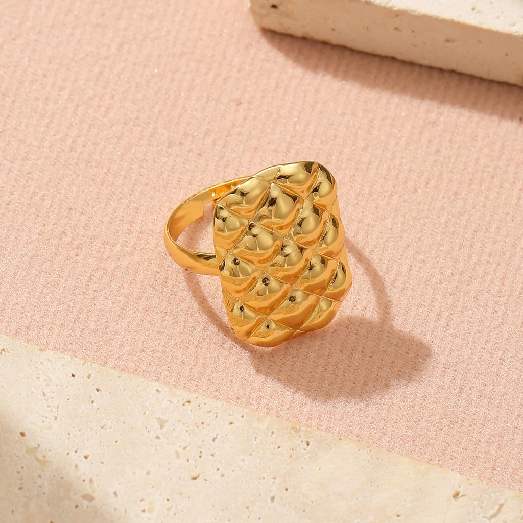Golden Plated Quilted Textured Open Adjustable Ring for Women Luxury Statement Jewelry Gift