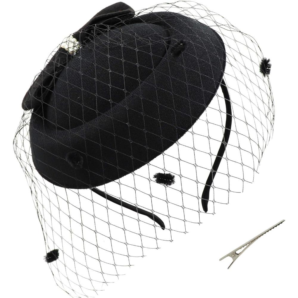 Bowknot Pillbox Fascinator Hat for Women Wedding Tea Party Hat Headband Hair Clip with Veil