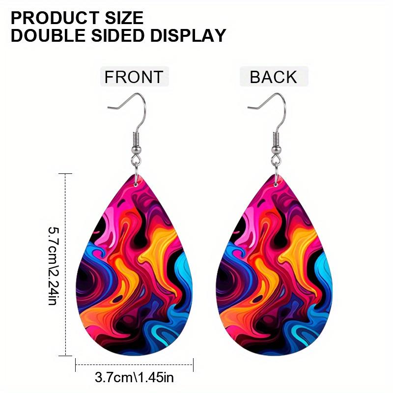 2 Pairs Boho Abstract Multicolored PU Leather Earrings Y2K Style Fashion Earrings Holiday Gifts for Friends Party Fashion Accessories Elegant Earrings