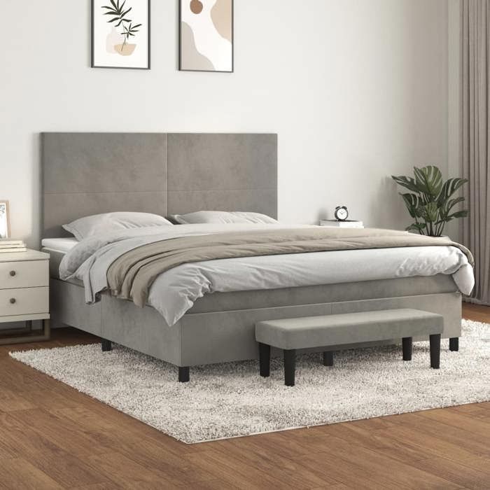 Maison Exclusive - Sommier à lattes de lit et matelas Gris clair 160x200cm Velours