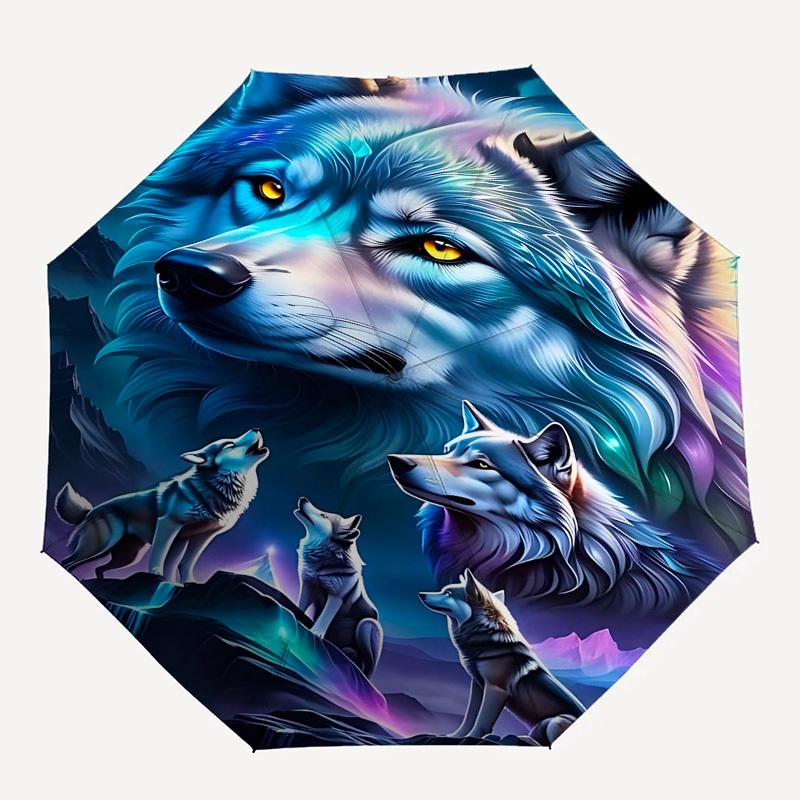 

1pc Wolf Pack NightOpen/Close Umbrella-Windproof, Compact Travel Umbrella, Sturdy 8-Rib Shaft, Outdoor Accessory, 1135