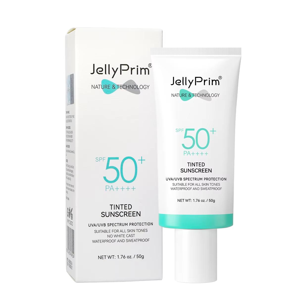 

JellyPrim SPF 50+ тонированный солнцезащитный крем UVB/UVA защита от солнца предотвращает загар антивозрастной тональный крем солнцезащитный крем водостойкий не выцветает 50g белый