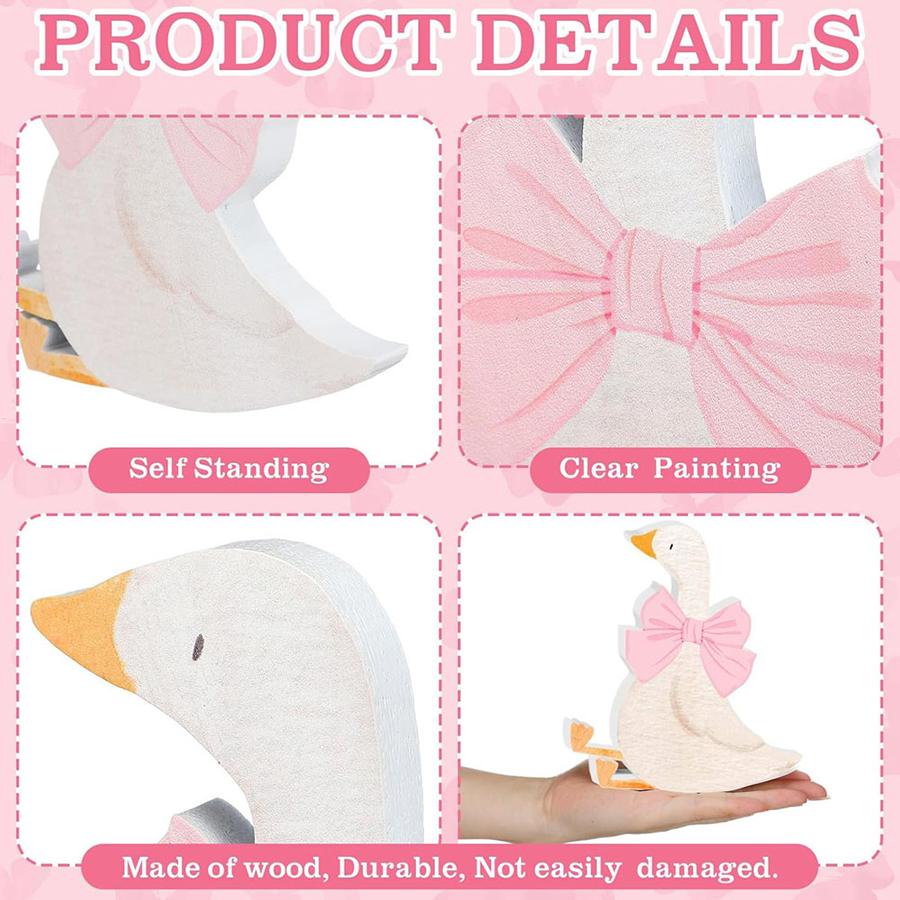 3Pcs Silly Goose Birthday Party Decoration Pink Bow Wooden Silly Goose Baby Shower Centerpiece Gift Desk Tiered Tray Party Favor