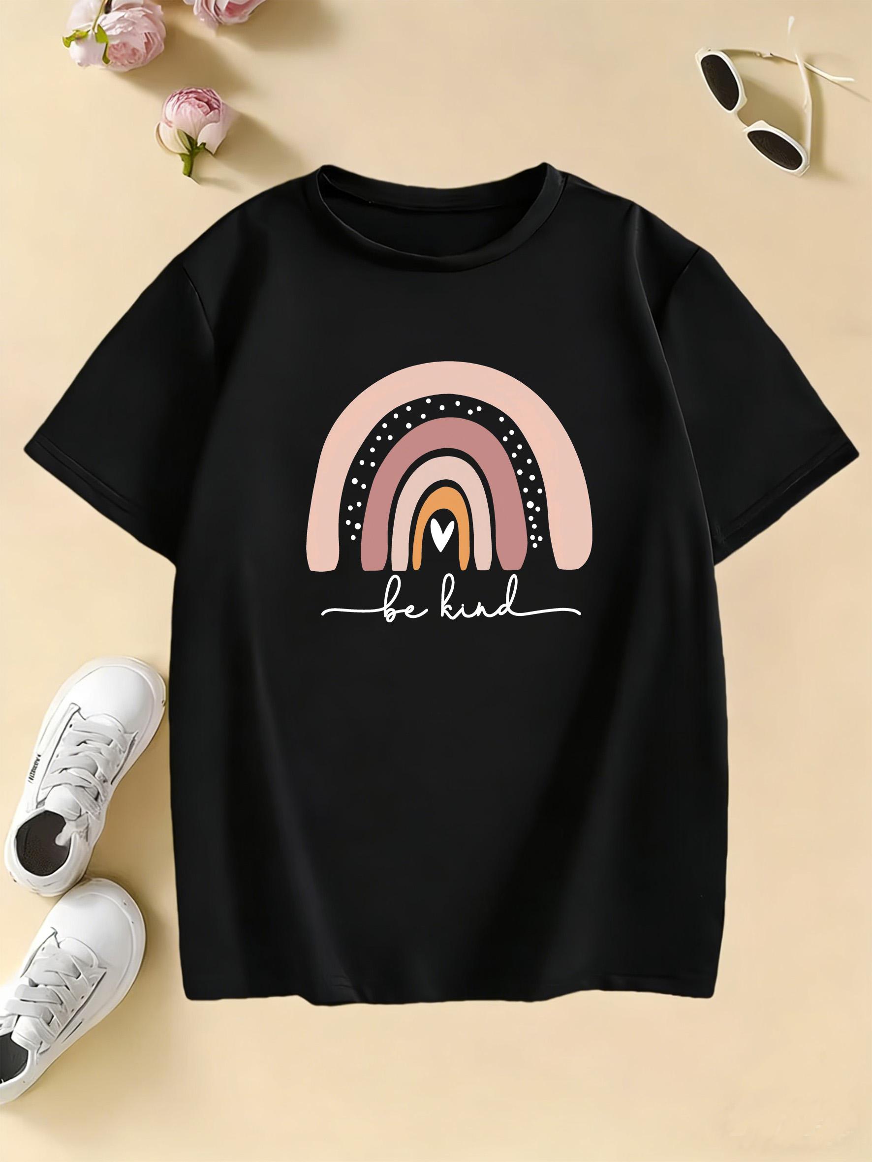 

Interesting Rainbow Cartoon Print T-Shirt Children’s Summer and Spring Casual Top Short Sleeve 100