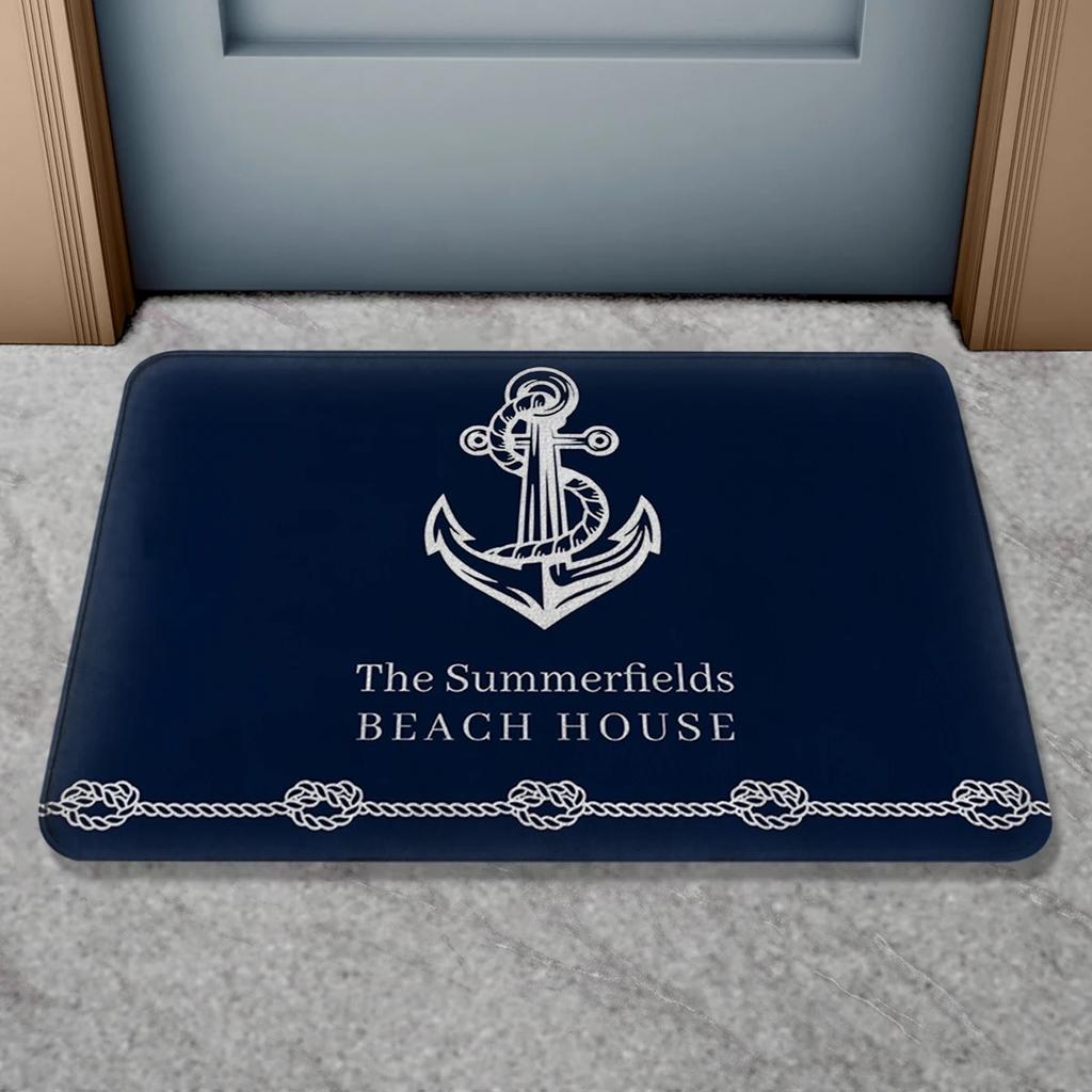 Classic Nautical Welcome Aboard Anchor Compass Ship Wheel Anti Slip Decorative Door Mat Bath Rug Indoor Outdoor Floor Mat