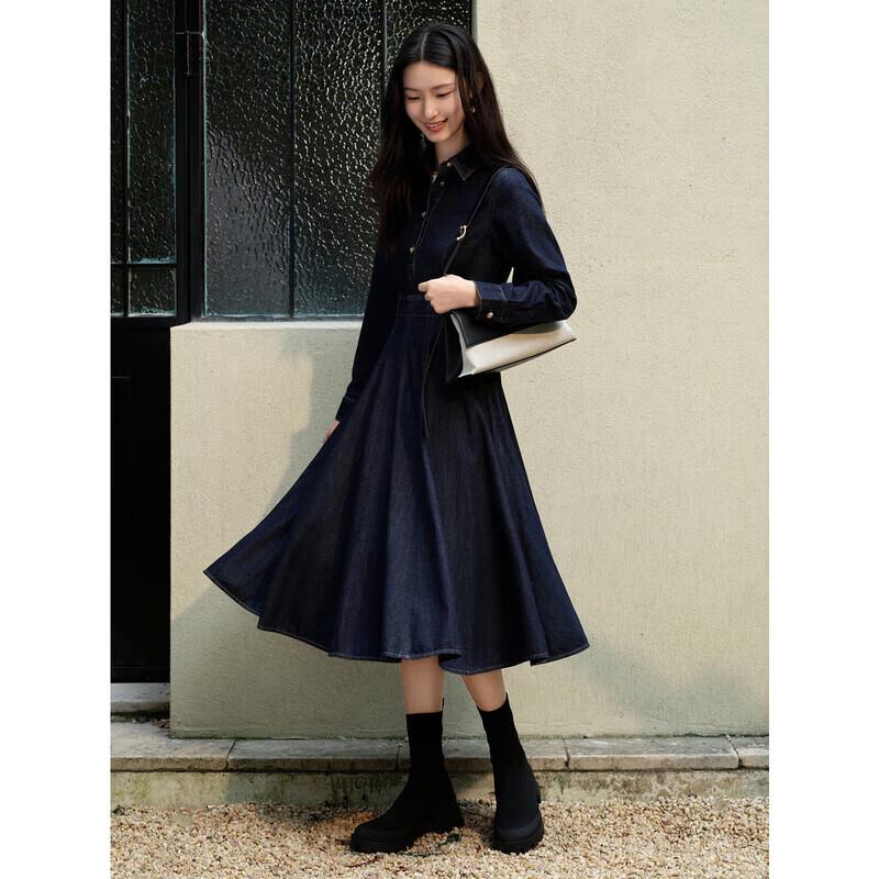 

Annacoco Women s Intellectual Style Elastic Waist Denim Dress L