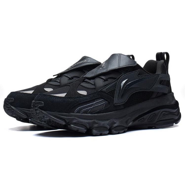 Li Ning Cushioning Slip Resistant Abrasion Resistant Reflective Rebound Low top Running Shoes Men's Black ARLS017-1