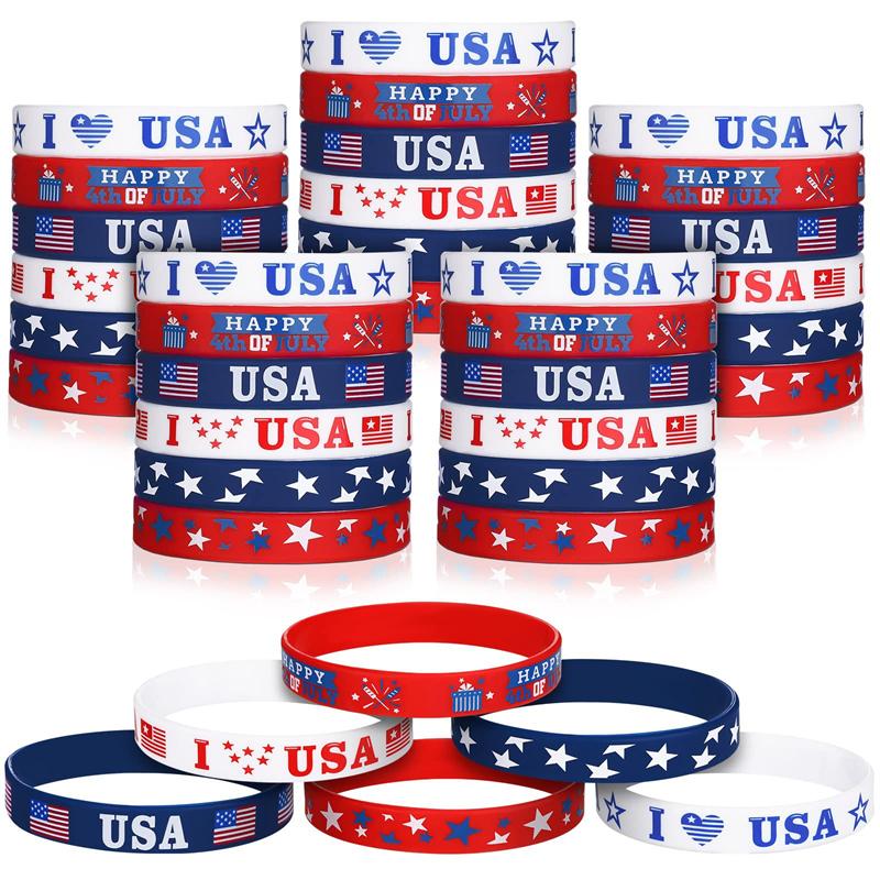 Paquete de 6 Pulsera de Goma Love USA Bandera Estrellada Americana Impresa para Celebrar el Día de la Independencia Pulsera de Silicona