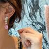 Huitan Aesthetic Women Drop Earrings Inlaid Sparkling Pink Pear CZ Elegant Party Engagement Accessories Gorgeous Trendy Jewelry