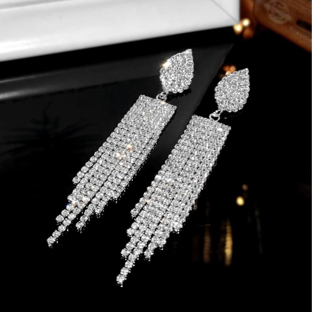 High-end Luxury Shiny Diamond Long Fringed Earrings