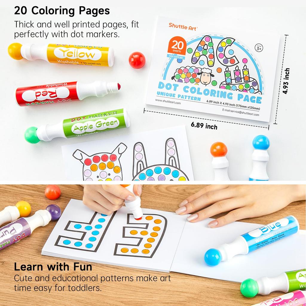 Shuttle Art Dot Marker Set of 10 For Kids Pens, Colors, 40ml, Water-Based, Washable,