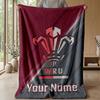 Wales Rugby Custom Flannel Throw Blanket Print Your Name Text Soft Warm Blanket Holiday Present