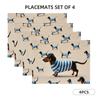 4pcs Dachshund Striped Placemats Set Of 4 Linen Cute Dog Print Table Mats Washable Non Slip Kitchen Dining Decor