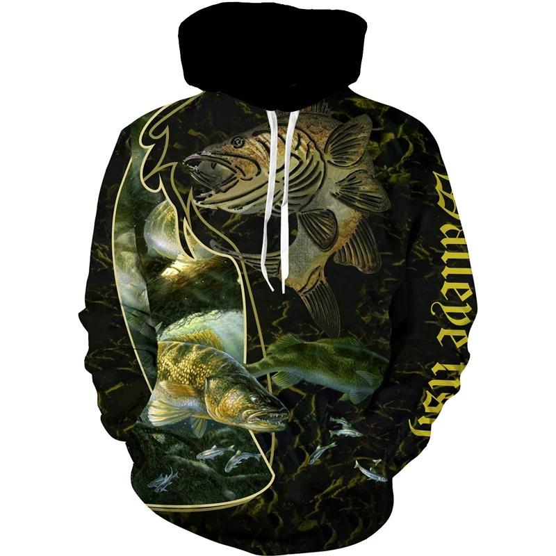 New 3D Printing Carp Fishing Men's Hoodie Fashion Outdoor Camping Pullover Clothing Wild Enthusiast Hooded Sweatshirt