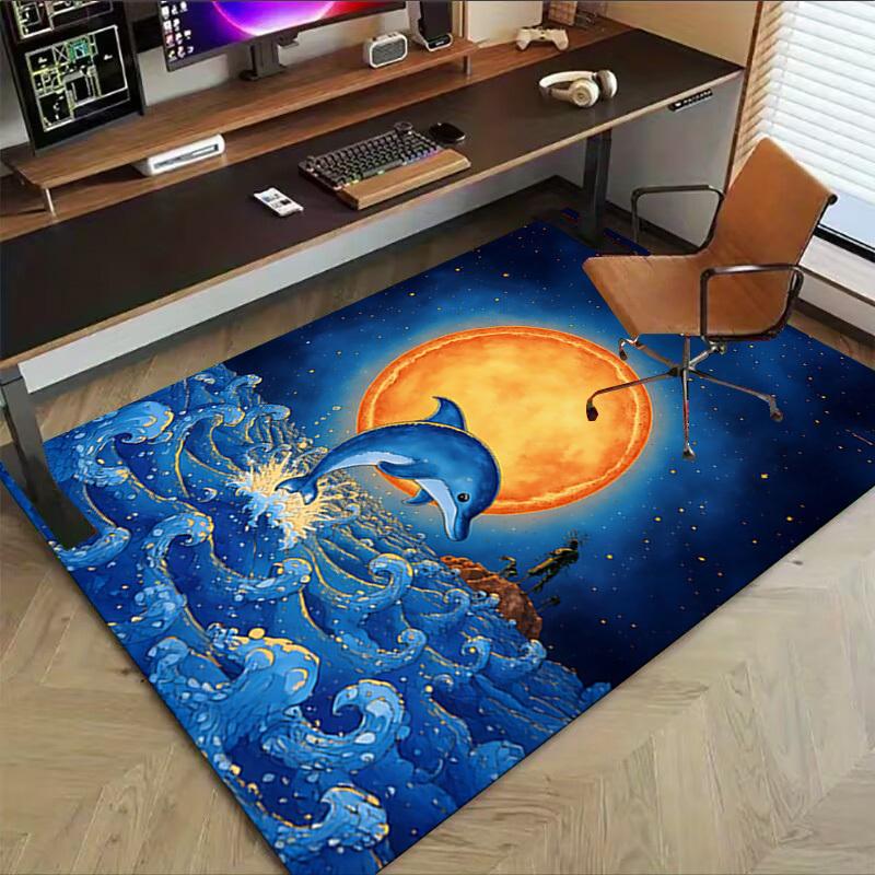 1PC Dolphin Moon Carpet Office Rug Mat Home Decor Area Carpet Festival Gift Office Desk Chair Carpet Longlasting Material