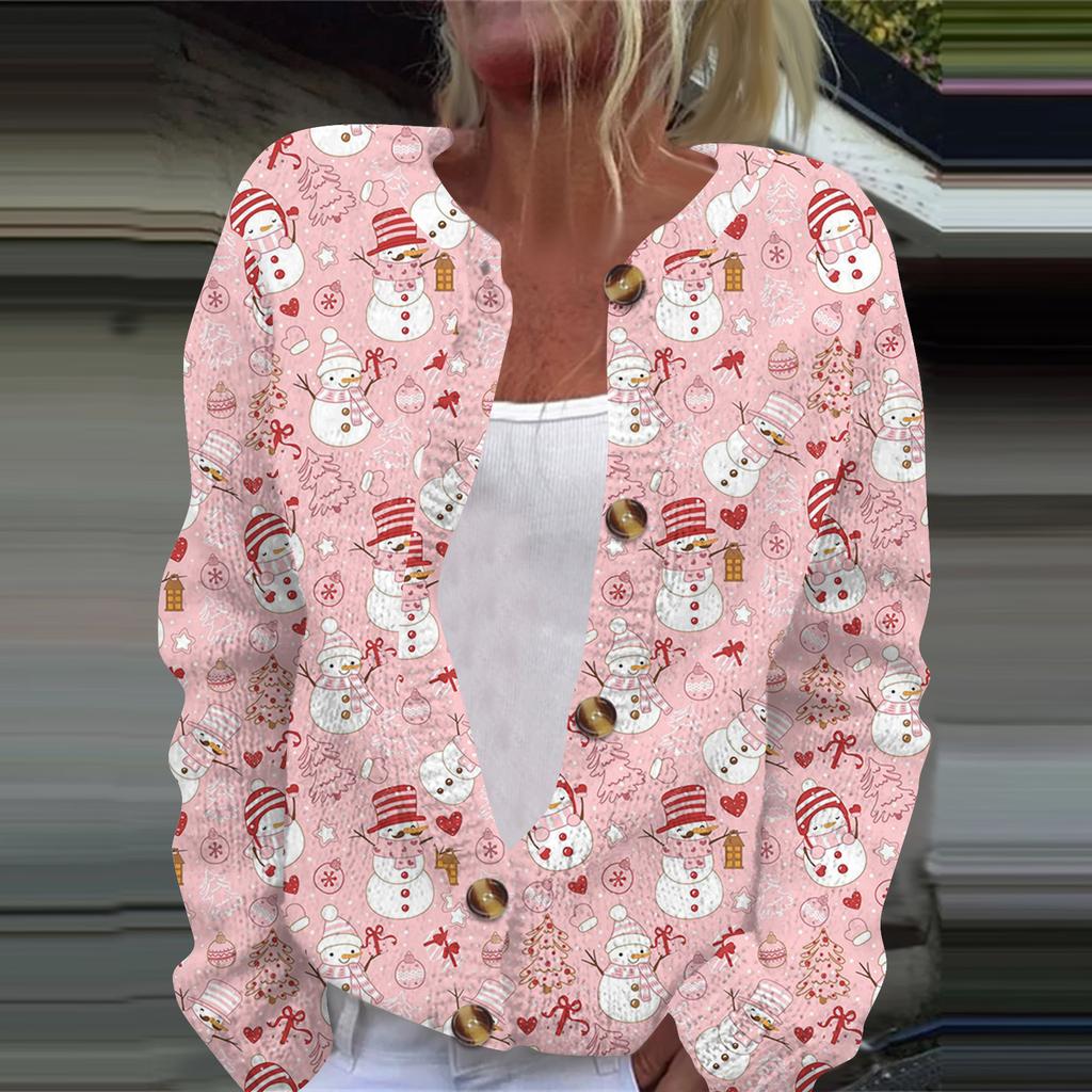 Chaqueta de punto tipo cárdigan de manga larga con estampado navideño a la moda para mujer
