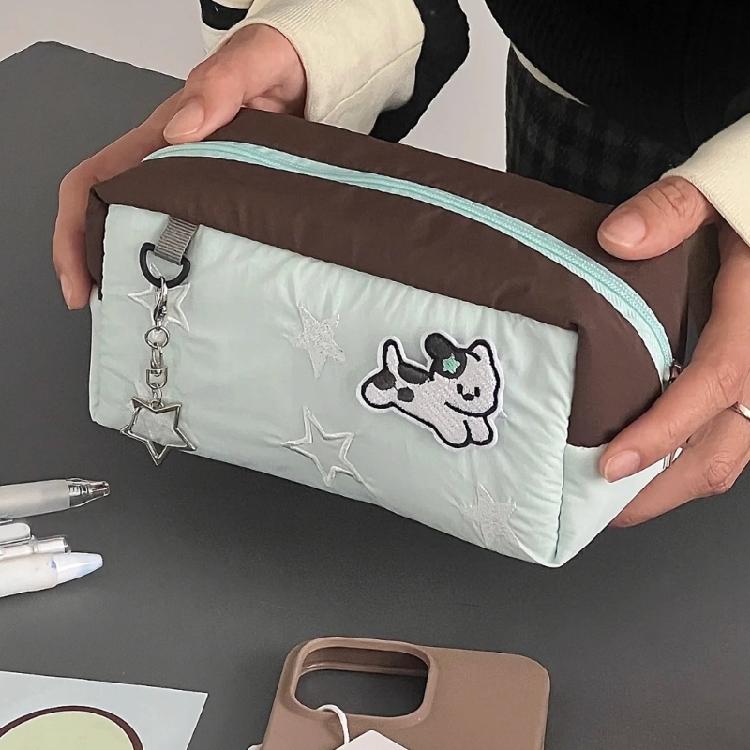 Embroidery Star Dog Pencil Bag High Capacity Polyester Fabric Pencil Case Travel Makeup Storage Bag for Student Women