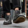 Platform Men's Retro Motorcycle Boots Round Toe Thick Genuine Leather Boots British Style Chunky Platform Lace Up Short Booties