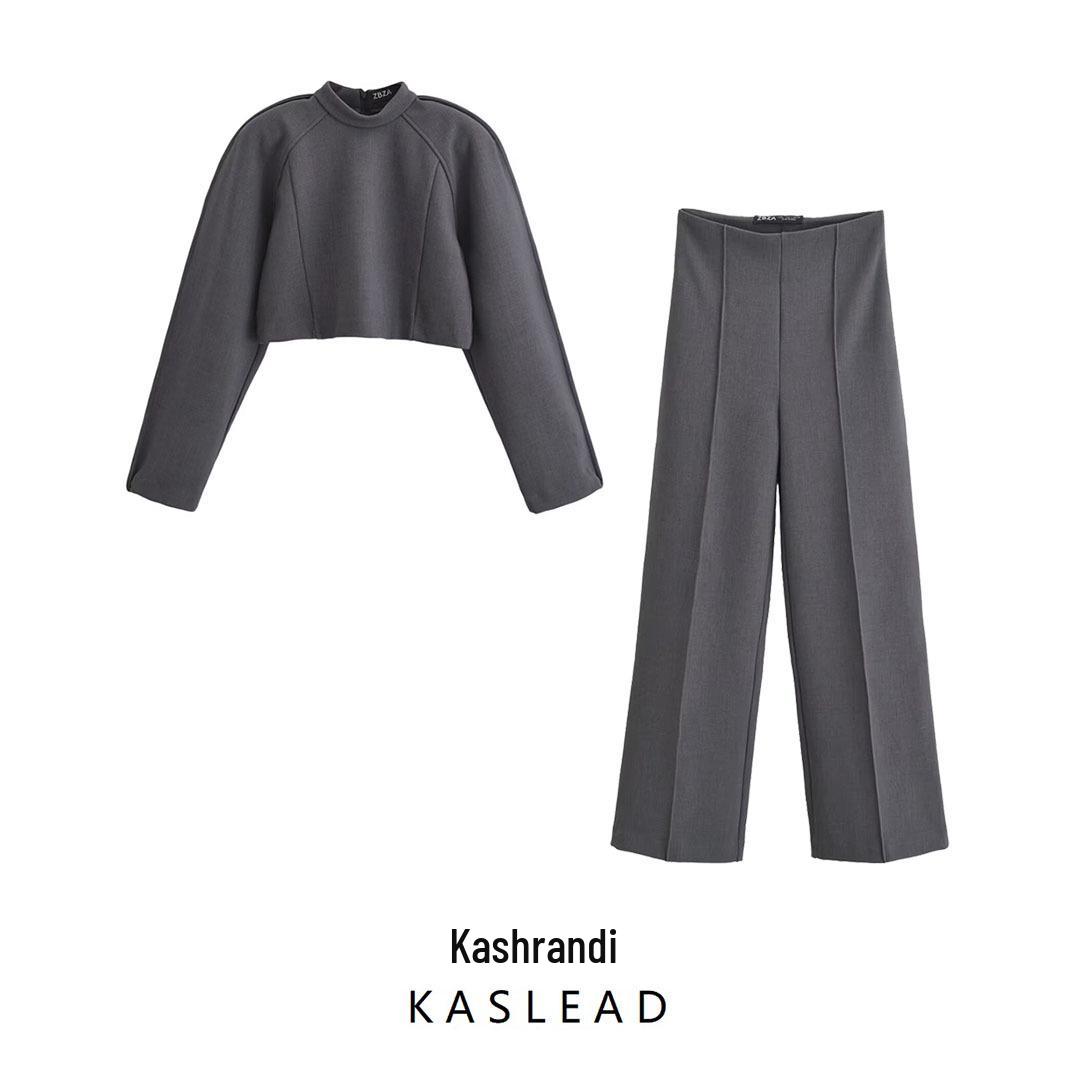 

2024 Autumn Women s European-American Style Semi-High Neck Puff Top & Long Pants Small