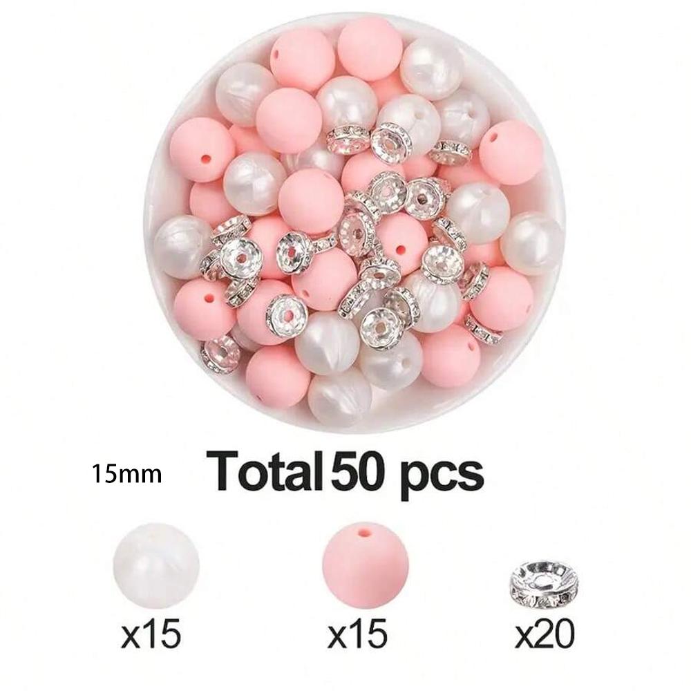 50/100PCS mixed silicone beads, 12mm/15mm DIY craft beads, suitable for keychains, bracelets, necklaces, and jewelry making