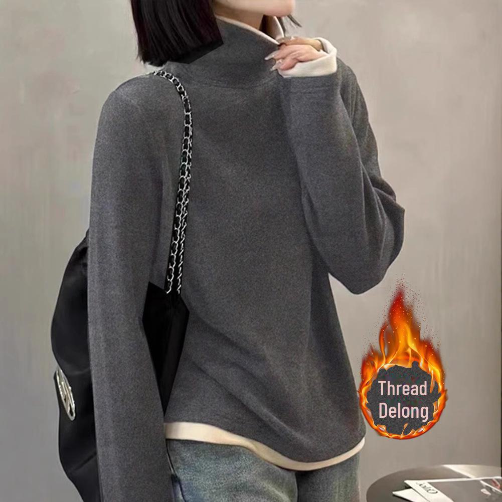 280g Gerippter Deutscher Samt Hong Kong Stil Zwei-in-Eins Langarmshirt, Herbst/Winter, Vielseitiges Mutterkleid.