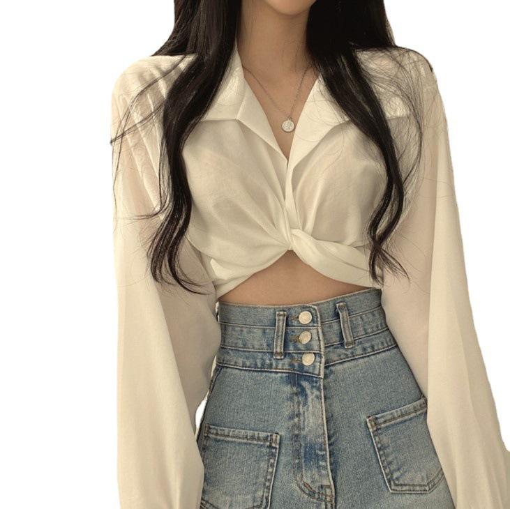Korean Bowknot Tie Crop Top for Women